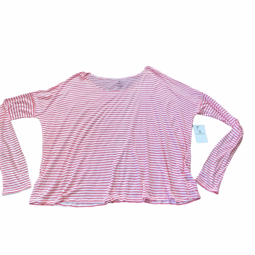 NWT Volcom Pink & White Long Sleeve Shirt